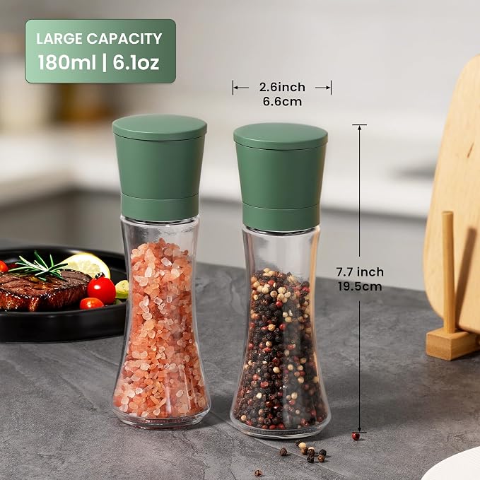 VEVOK CHEF Green Salt and Pepper Grinder Mill Set Stainless Steel Pepper Shaker - Image 3