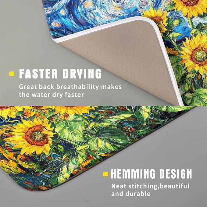 Sunflower Dish Drying Mat for Kitchen Counter 18x16 Inch Starry Night Drying Mat - Image 5