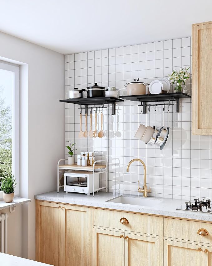 CHOEZON Wall-Mounted Pot Racks, Floating Shelves, Vintage Pot Hangers - Image 3