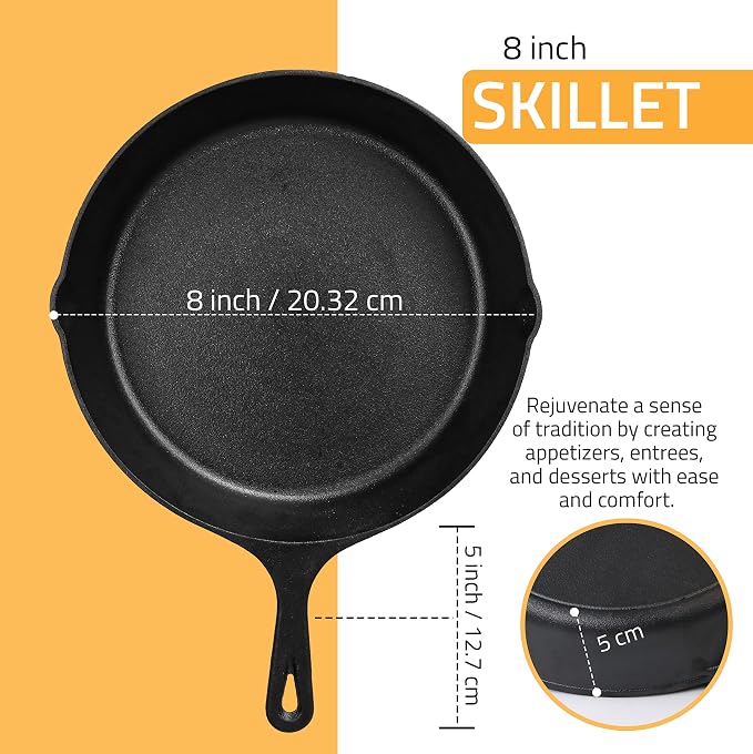 Utopia Kitchen Cast Iron Frying Pan 8 Inch, Cast Iron Chefs Pan, Pre Seasoned - Image 3