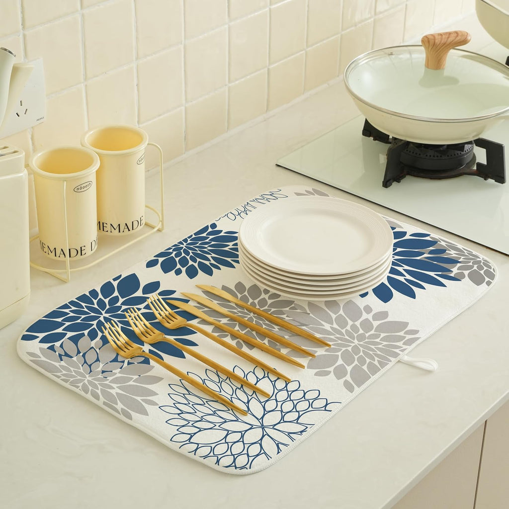 Boho Floral Drying Mat 18x24 Inches For Kitchen Counter Absorbent