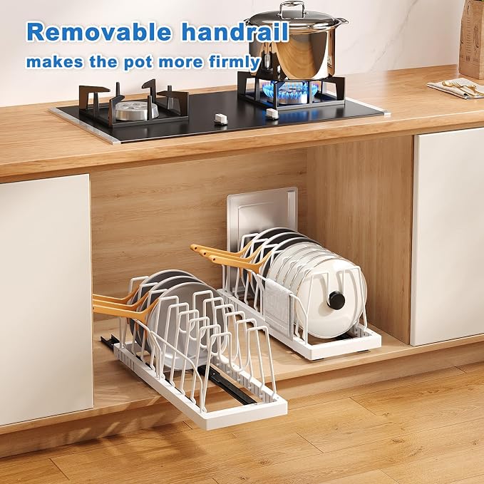 Mustorn Pots and Pans Organizer Under Cabinet, 21.6" Deep Pull Out Pot Lid - Image 3