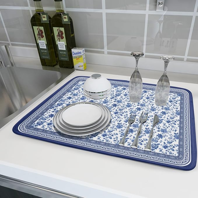 Blue Floral Branches Dish Drying Mat - Image 5