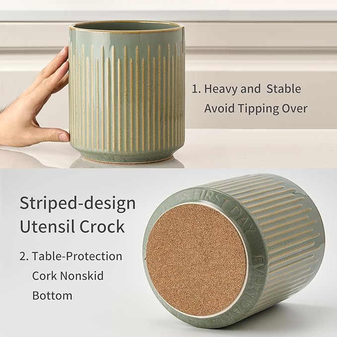 JIEMEI HOME Kitchen Utensil Holder, Ceramic Stable Utensil Crock - Image 3