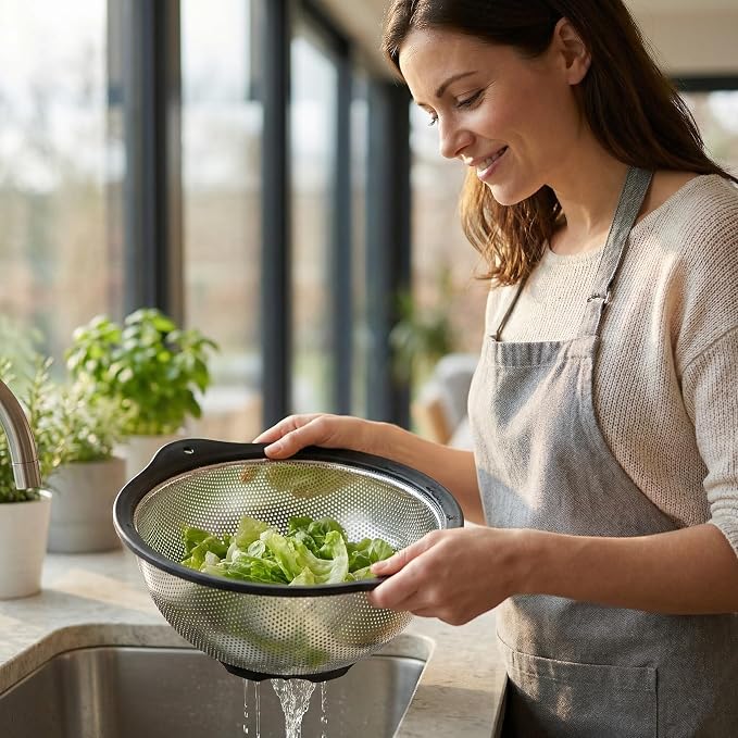 304 Stainless Steel Colander 3-Quart, Heavy Duty Metal Strainer - Image 5