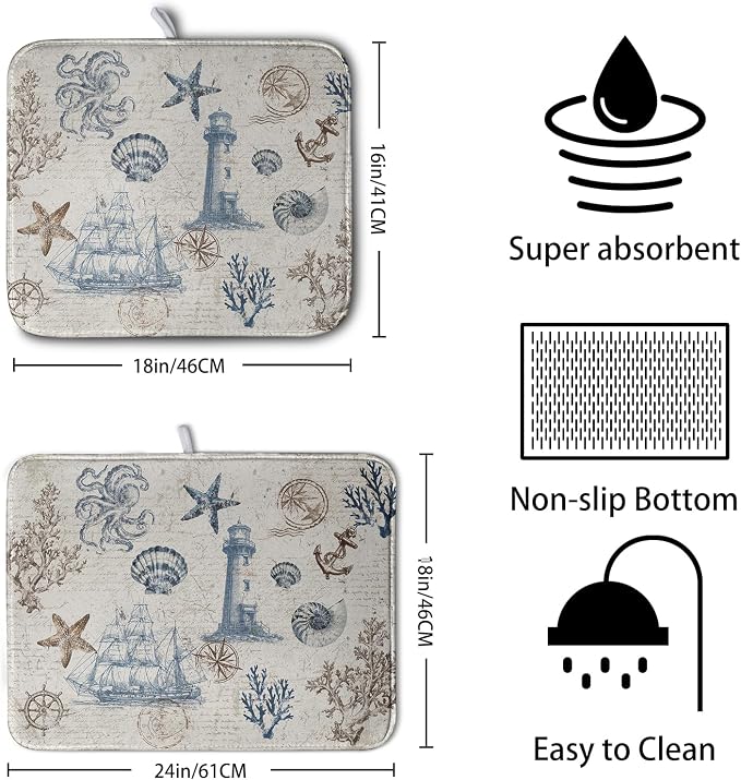 Nautical Coastal Dish Drying Mat - Image 2