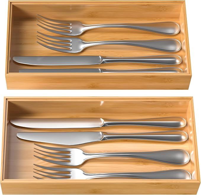 VeyFey Silverware Tray for Drawer, Stackable Kitchen Bamboo Drawer Organizer - Image 7