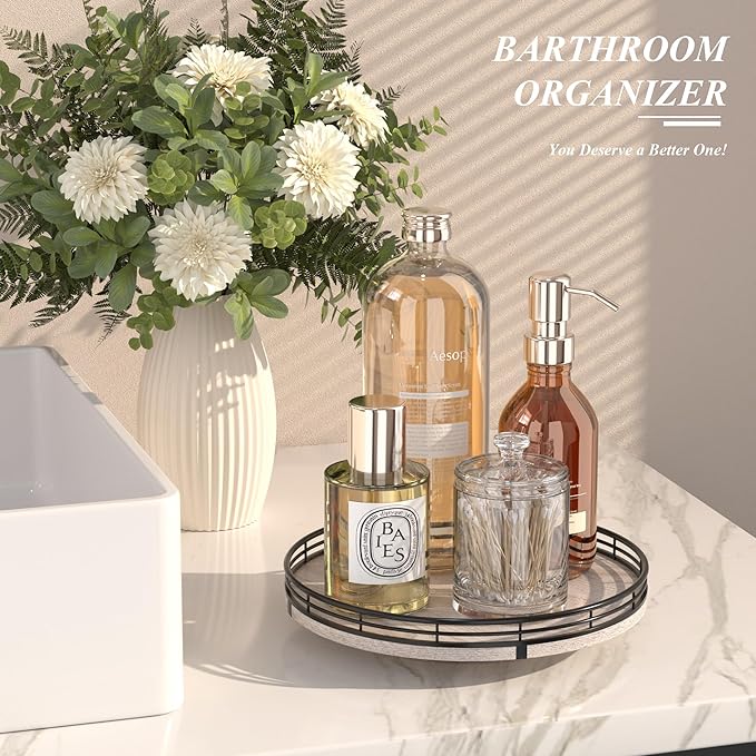 10" Oak Bathroom Vanity Tray Turntable - Image 2