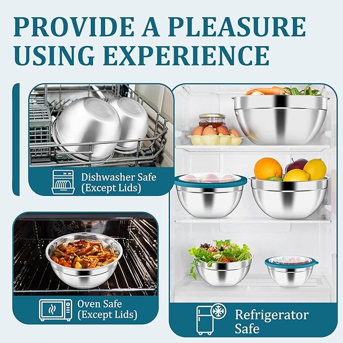 P&P CHEF Mixing Bowls with Visible Airtight Lids Set of 5, 10-Piece Stainless - Image 6