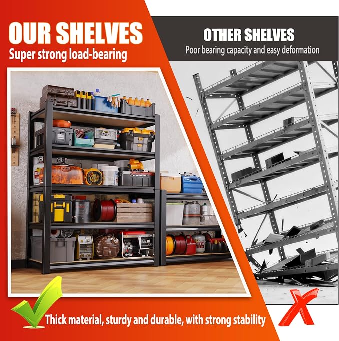 Set of 2 46" W Garage Shelving-2050 lbs 5 Tier Storage Shelves, Adjustable - Image 6
