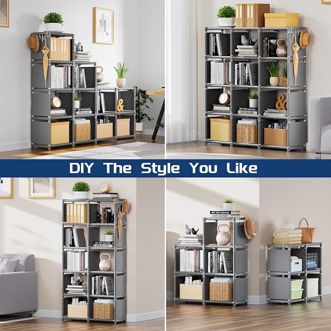 Mavivegue Book Shelf, 12 Cube Storage Organizer, DIY Bookcase, Metal Cube - Image 4