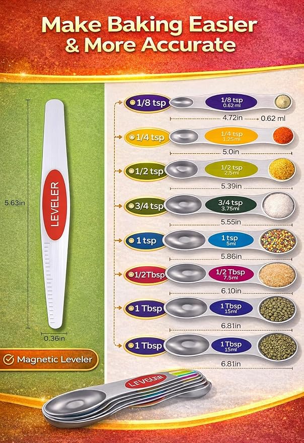 Premium Magnetic Measuring Spoons Set|Strong N52 Magnets|Heavy Duty Stainless - Image 7