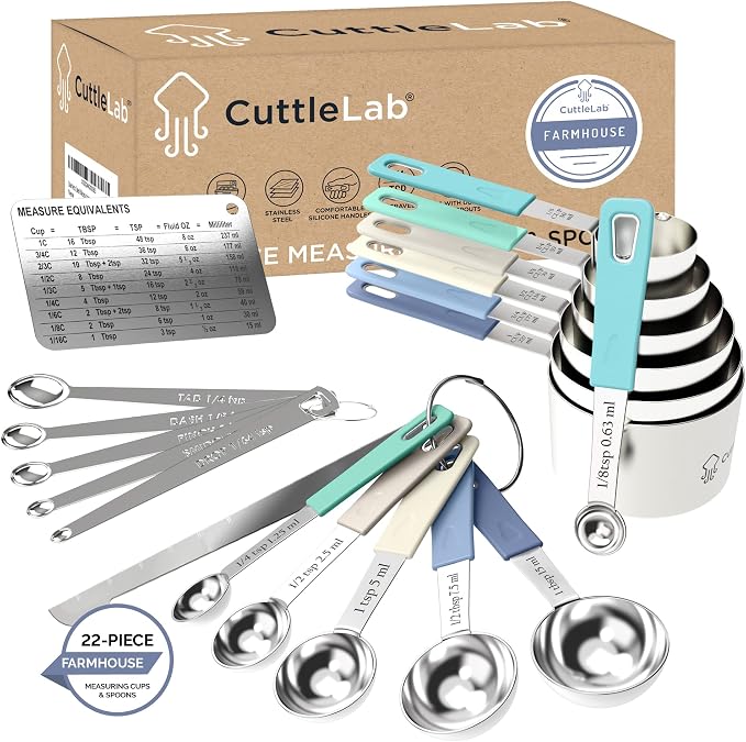 CuttleLab 22-Piece Stainless Steel Measuring Cups and Spoons Set, Tad Dash by CuttleLab