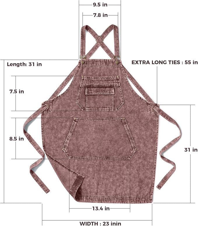 Denim Apron with Pockets for Hair Stylist Gardening Craftsmen Barista Women - Image 7
