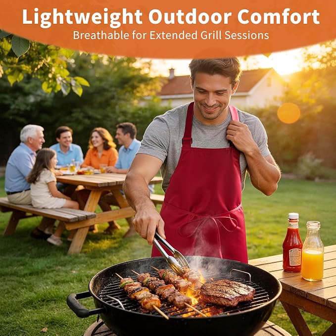 SHEOMERN Aprons for Men Kitchen Cooking – Waterproof & Oil Proof 3-Layer Long - Image 6