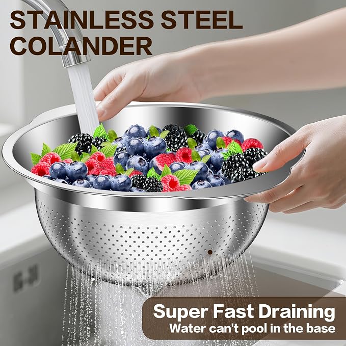 Colander, Strainer Bowl, Stainless Steel Colander, Rice Washing Bowl, Pasta - Image 8