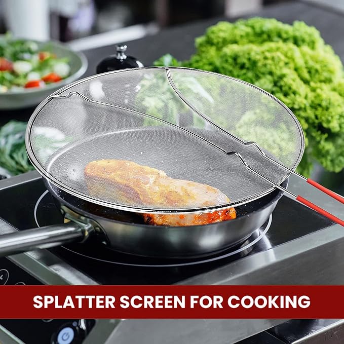 13" Grease Splatter Screen for Cooking | Stainless Steel Oil Splatter Guard and - Image 3