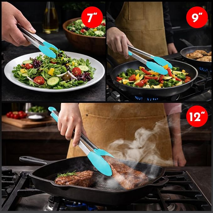 Kitchen Tongs with Silicone Tips Set of 3 Heat Resistant Tongs - Image 7