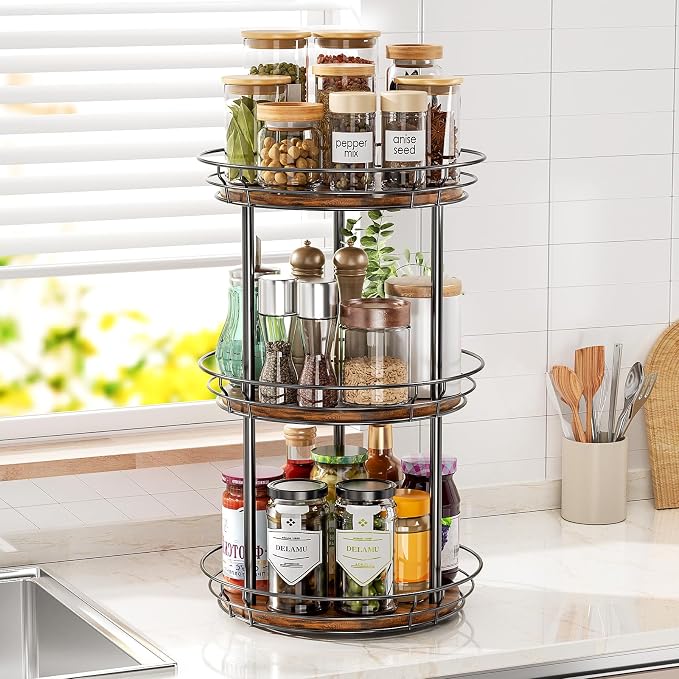 LAMU 12'' Lazy Susan Turntable Organizer, 3 Tier Round Rotating Spice Rack - Image 2