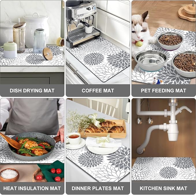 Findosom 2PCS 17" x 32" Dish Drying Mat & 24" x 5.5" Sink Splash Guard - Image 6