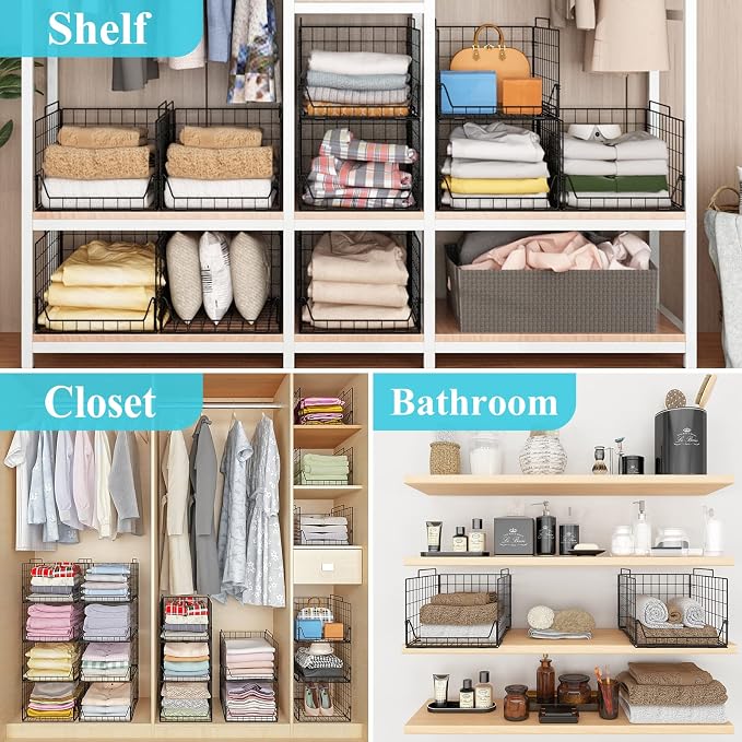 Jakyitvi Stackable Closet Organizers and Storage Bins 4 Pack, Sturdy Metal - Image 8