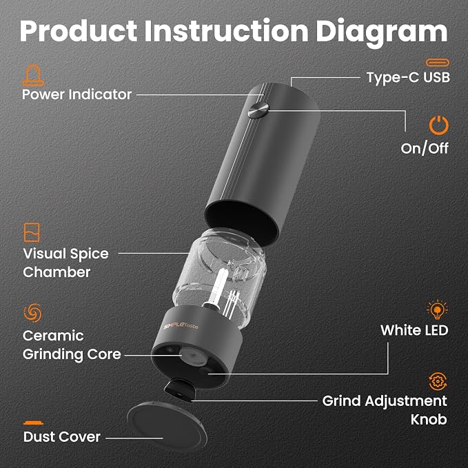 SIMPLETASTE Electric Salt and Pepper Grinder Set - Image 7