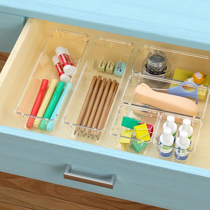 WOWBOX 12 Pack Clear Drawer Organizer Set, Acrylic Drawer Storage Trays - Image 5