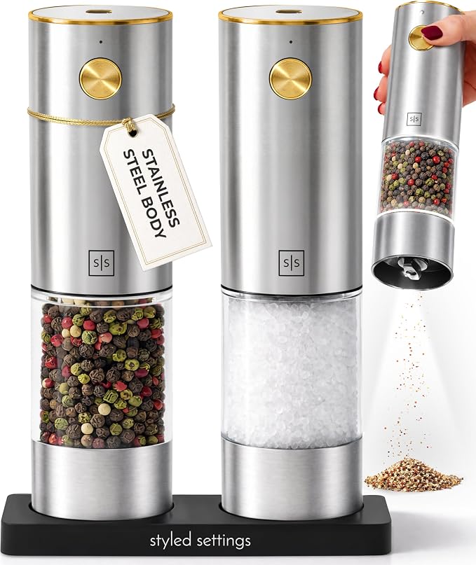 Electric Salt and Pepper Grinder Set Rechargeable – Stainless Steel Salt and by STYLEDSETTINGS