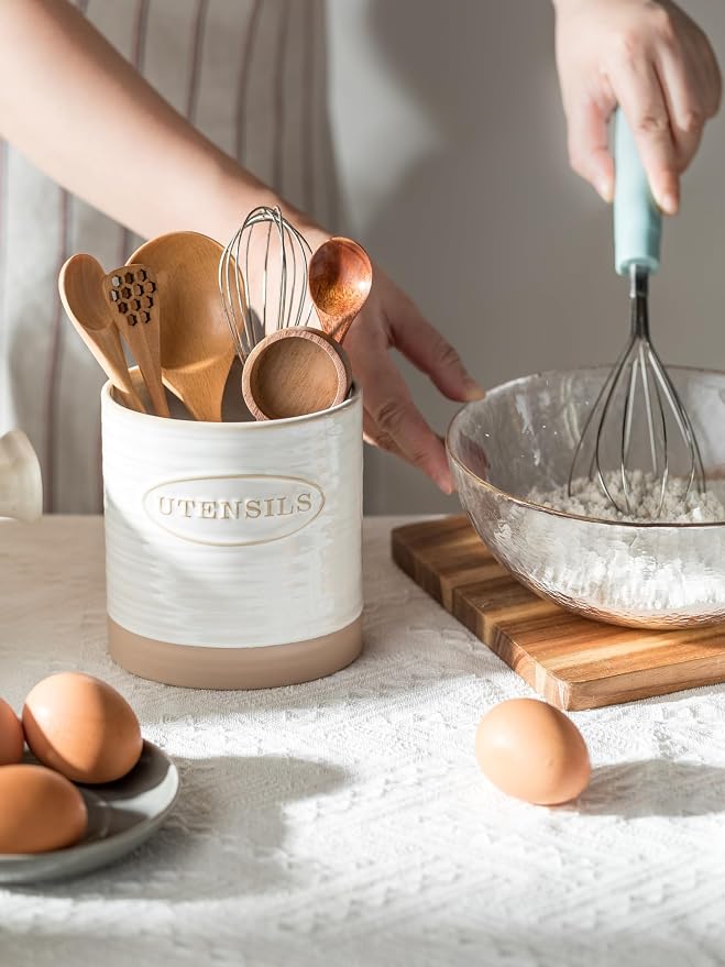 YHOSSEUN Utensil Holder Set of 2, Ceramic Utensil Holder - Image 8