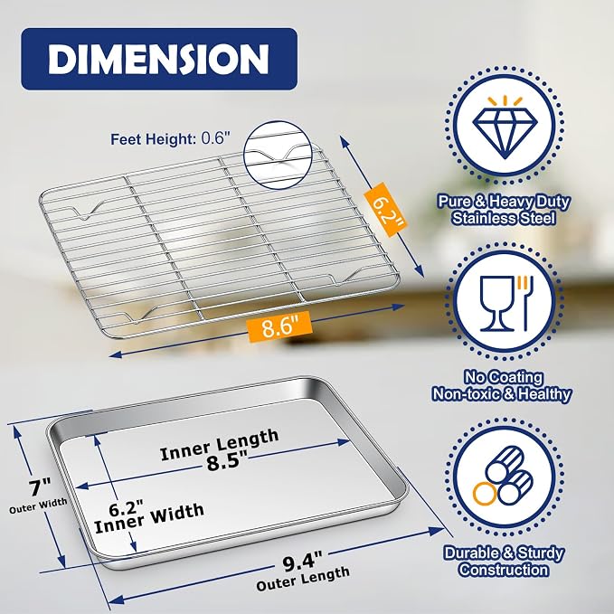 9 Inch Baking Sheet Pan with Rack Set, Joyfair Stainless Steel Toaster Oven - Image 2