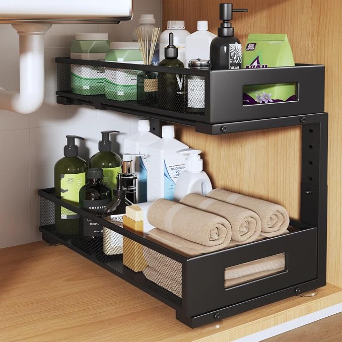 1 Pack 19IN Depth Under Sink Organizer, 2-Tier Pull Out Cabinet Organizer by UnderSinkOrganizer
