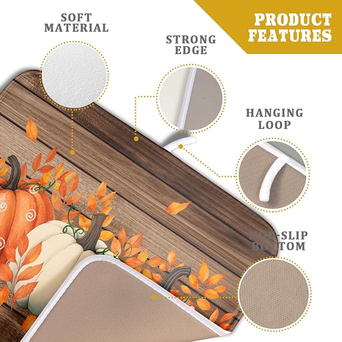Autumn Pumpkin Dish Drying Mat Rustic Wood Dish Drainer Mats Fast Dry - Image 4