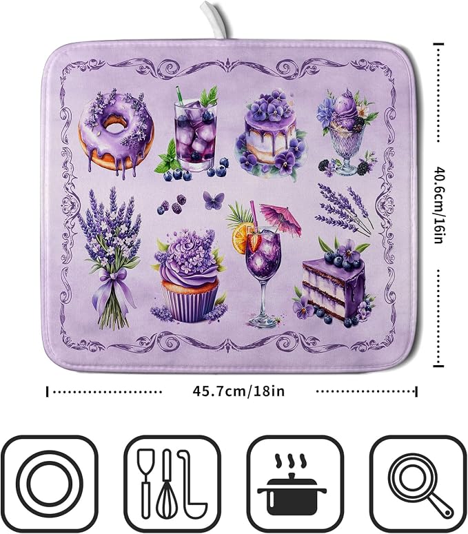 Purple Dish Drying Mats for Kitchen Counter Washable Drying Pad Absorbent - Image 2
