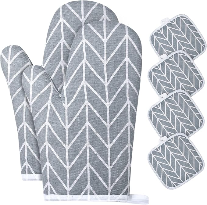 AUAUY Oven Mitts and Pot Holders 6PCS Set, 392°F Heat Resistant Cooking Gloves by AUAUY