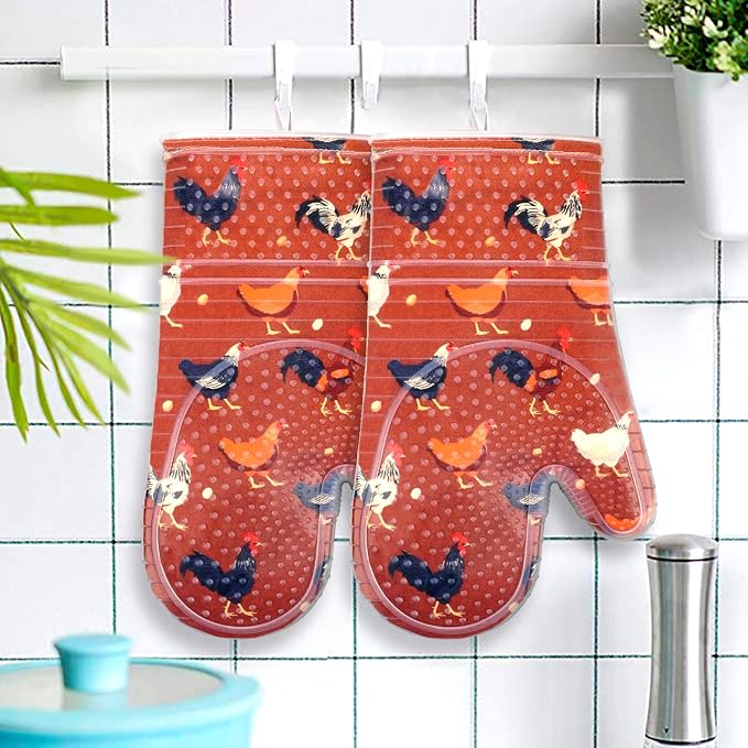 Oven Mitts Set of 2 with Transparent Clear Silicone Shell and Nice Shell Flower - Image 6