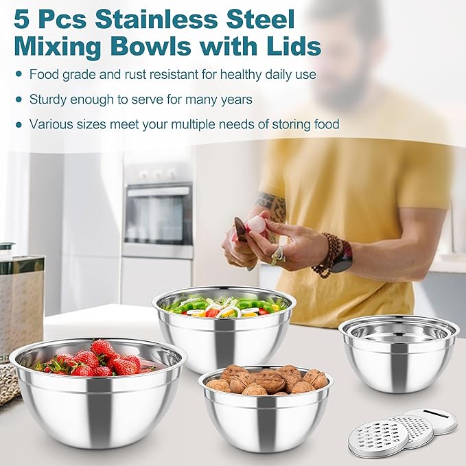 TeamFar Mixing Bowls, Stainless Steel Salad Serving Bowl - Image 6