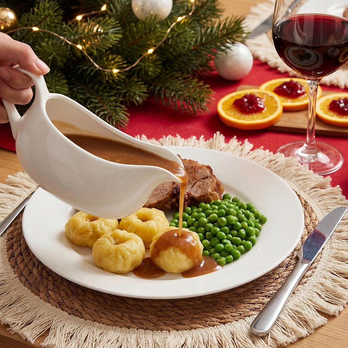 Gravy Boat Set of 4, 14 oz Ceramic Sauce Boats for Salad Dressing