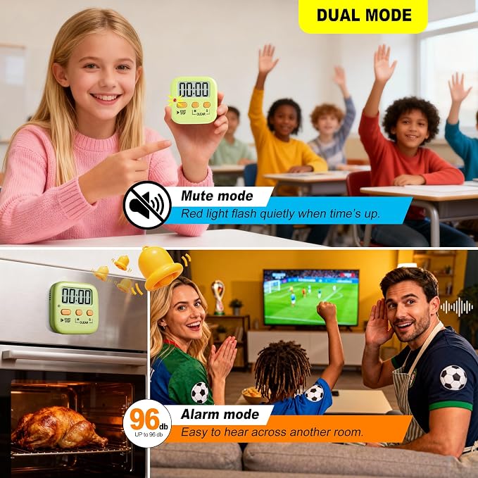 Antonki 2 Pack Digital Timer for Kids, Magnetic Countdown Kitchen Timers for - Image 6