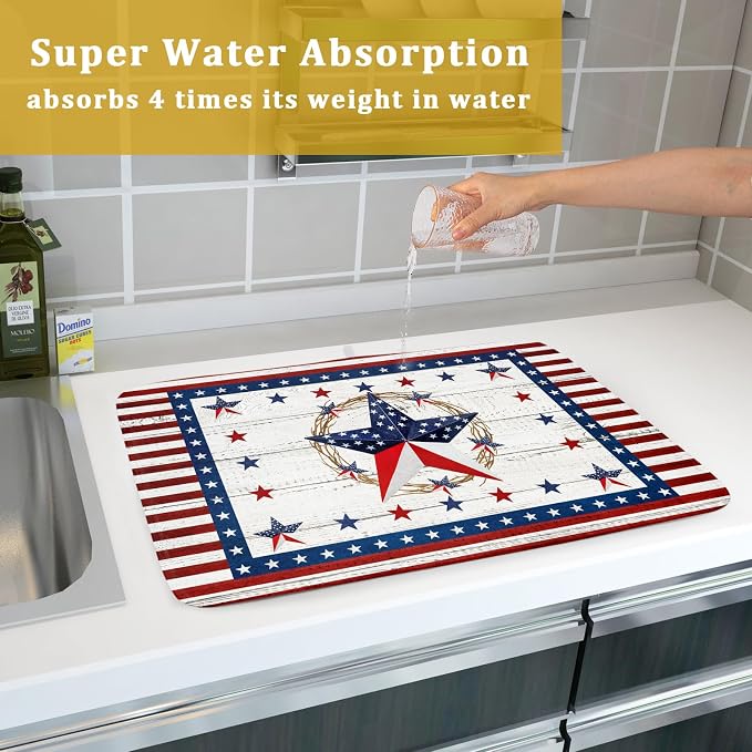 Giwawa Patriotic Stars Dish Drying Mat 4th of July America Star Wreath Dish - Image 6