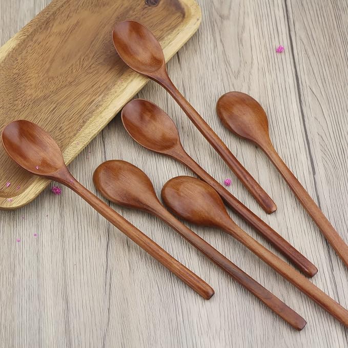 ADLORYEA Wooden Spoons, 6 Pieces 9 Inch Wood Soup Spoons - Image 3