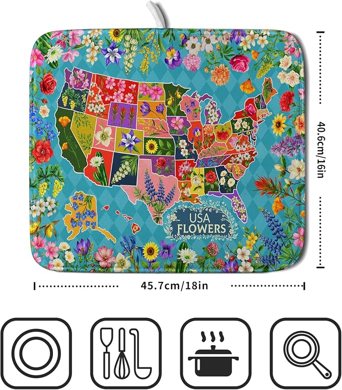 Flower Map Dish Drying Mat American Floral Decoration Coffee Mat - Image 2