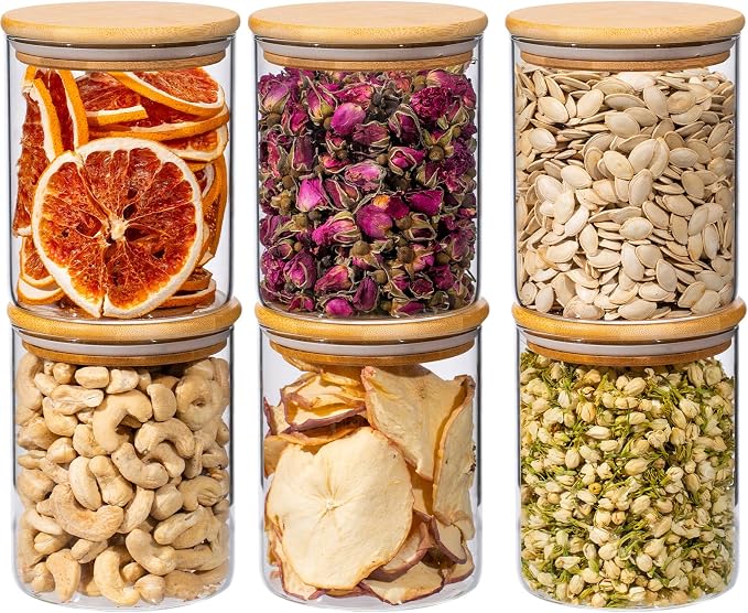 25oz 6PCS Round Airtight Glass Food Storage Jars, Stackable Spice Jar, Kitchen by Unknown