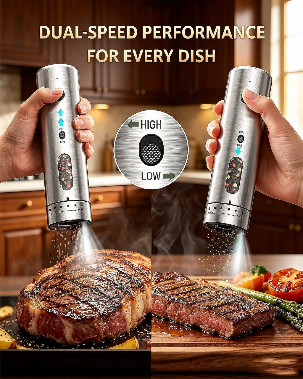 High & Low Variable Speeds Electric Salt and Pepper Grinder Set