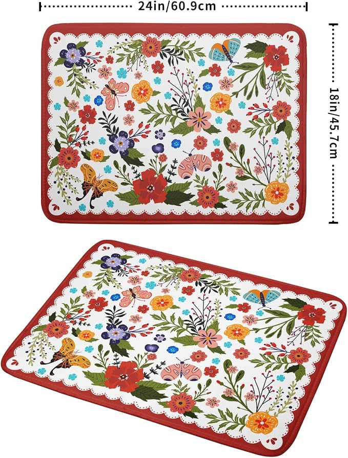 Large Microfiber Dish Drying Mat Red Floral Absorbent Drying Pad - Image 2