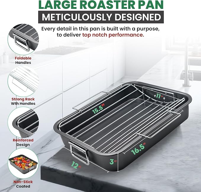 Large Roasting Pan With Rack 12” x 16” - Image 3