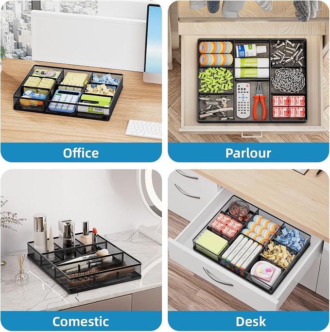 Marbrasse 2Pack Desk Drawer Organizer, Metal Mesh Drawer Organizer Tray - Image 3
