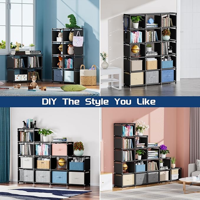 Mavivegue Bookshelf, 15 Cube Storage Organizer, Book Shelf Organizer, Tall - Image 3