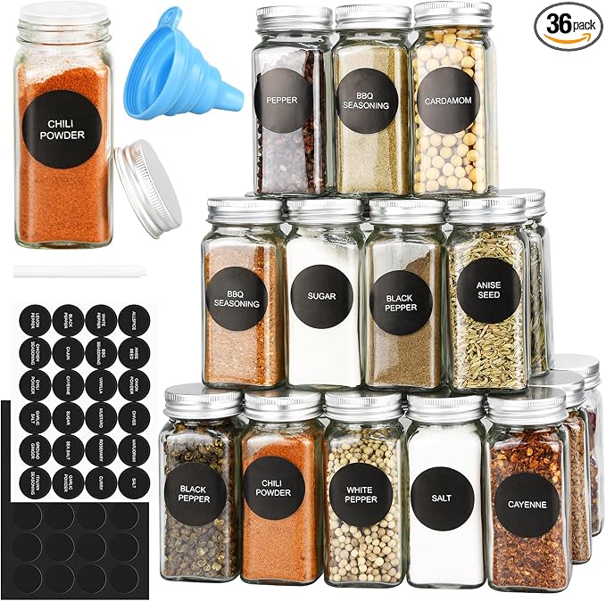 DkOvn 36pcs Glass Spice Jars, 4oz Empty Spice Jars by DkOvn