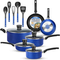 SereneLife 15-Pc Blue Nonstick Cookware Set, Heat-Resistant Pots & Pans Set by SereneLife