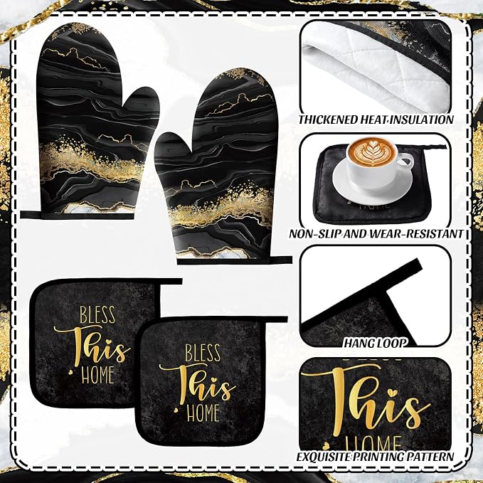 Bencailor 12 Pcs Marble Kitchen Decor and Accessories Sets 4 Black and Gold - Image 6